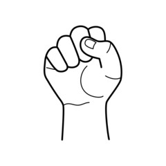 Hand gesture. Clenched fist raised up or fist. Sketch vector illustration.