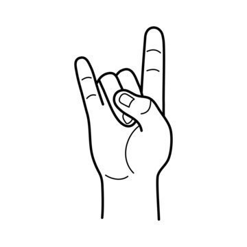 Rock on gesture symbol. Heavy metal hand gesture. Sketch vector illustration.