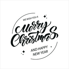 Merry Christmas lettering. Vector Illustration. Isolated calligraphic text Merry Christmas and Happy New Year for Holiday Greeting Gift Poster card. Typography design for banner.