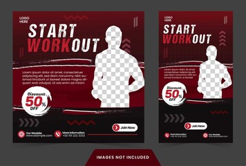 Social media template workout gym banner for marketing with red brus style