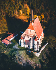The Wofgangskirche, a gothic Catholic Church in the austrian Village Kirchberg am Wechsel aerial...