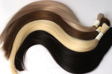 Different types of hair sections on the white background.