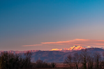 Winter sunset in the vineyards of Collio Friulano