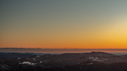 Winter sunset in the hills of Slovenia