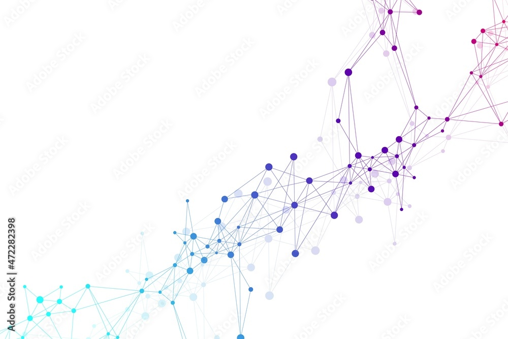 Poster expansion of life. colorful explosion background with connected line and dots, wave flow. visualizat