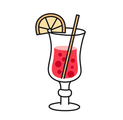 Mulled wine drink. Traditional hot winter drink in a glass goblet with slice of lemon. Vector isolated colored illustration for print, postcard, menu.