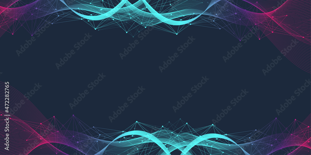 Poster expansion of life. colorful explosion background with connected line and dots, wave flow. visualizat