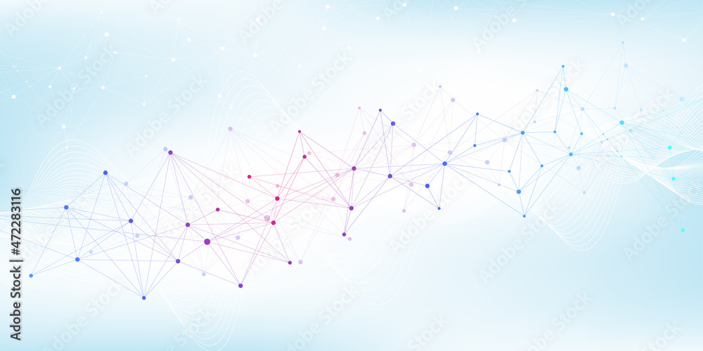 Poster expansion of life. colorful explosion background with connected line and dots, wave flow. visualizat