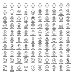 Natural cosmetic label line icon set with name, vector illustration - 472283314