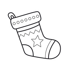 Christmas sock for gifts and presents. Holiday decoration. Outline illustration. Vector isolated emblem for logo, coloring book, tattoo, print.