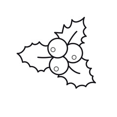 Christmas holly, leaves and berries. Holiday decoration. Outline illustration. Vector isolated emblem for logo, coloring book, tattoo, print.