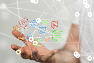 Hand holding using mobile phone with email icon on screen. Concept of business communication