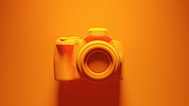 Orange DLSR Camera with Orange Background 3d illustration render	