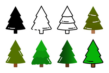 Fototapeta premium Collection of Christmas trees in different styles. Holiday symbol. Abstract creative silhouettes. Vector illustration isolated.