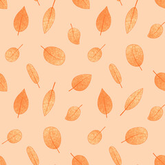 Seamless orange pattern with textured leaves