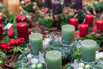 Close up of Christmas ornaments and decorations.