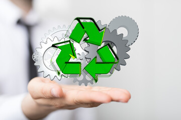 Mechanism green gears and cogs at work on black background. Industrial machinery