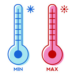 Weather icons set. Weather, sunny day, cold day, sun, snowflakes, vector illustration. Hot or cold. White background.