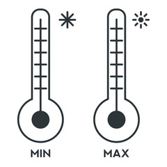 Weather icons set. Weather, sunny day, cold day, sun, snowflakes, Vector illustration. Hot or cold. White background.
