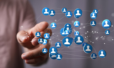 Businessman using data network with his fingers