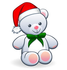 cute cuddly white teddy bear with santa hat