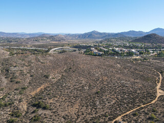Aerial view of Bernardo Mountain in San Diego County during blue day, California, USA