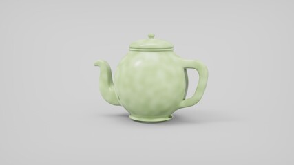 side view of a light green teapot 3d render