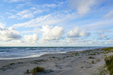 sandy baltic sea beach in cloudy weather