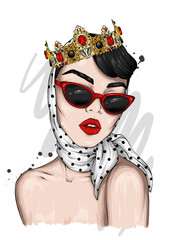 A beautiful girl in a stylish crown. Fashion and style, clothing and accessories. - 472289912
