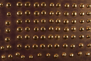 Brown wood background with metal gold buttons, high resolution - 472290101