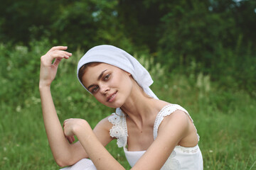 cheerful woman outdoors in the garden countryside ecology nature