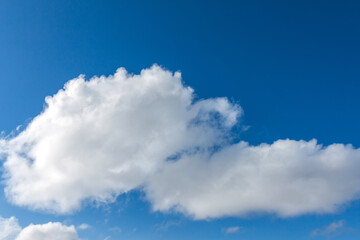 Naklejka na ściany i meble Blue sky with white fluffy clouds. Background image of the sky and clouds.