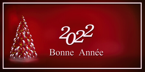Naklejka premium 2022, bonne année, boule de Noël sur fond rouge 