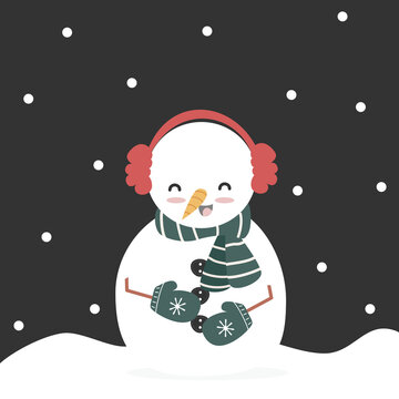 cute cartoon character snowman funny winter holidays vector illustration