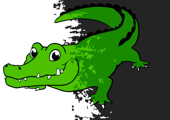 Cheerful green crocodile with beautiful background