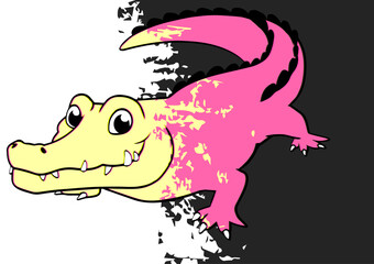 Cheerful colorful crocodile with beautiful background