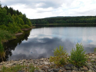 surface of a freshwater reserervoir although reservoir is officially named Vodní dílo Obecnice,...