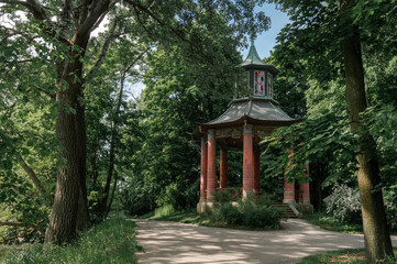 Chinese pavilion in the park of the Palace in Wilanow, in Warsaw