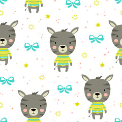 seamless winter pattern with cute cartoon zebra