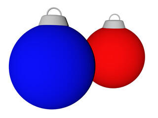 red and blue christmas balls isolated on white background, 3d rendering