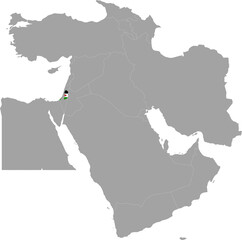 Map of Palestine with national flag inside the gray map of Middle East region of Asia