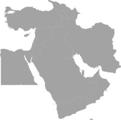 Gray Map of countries of Middle East region of Asia