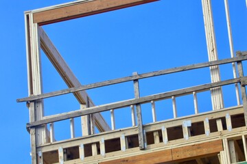 Wood timber framing on a new home construction