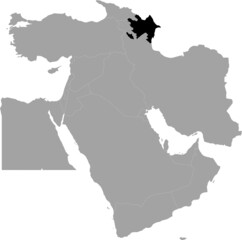 Black Map of Azerbaijan inside the gray map of Middle East region of Asia
