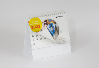 Desk Calendar with Bright Color Accents and Abstract Elements