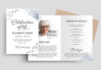 Simple Modern Funeral Brochure Program Memorial Service Bifold with Watercolor Accent