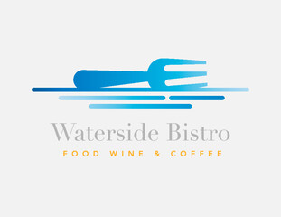 Food logo with a fork over reflection that resembles a dinner plate