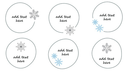 Vector set of six creative winter backgrounds with copy space for text. Snowflakes, holiday. Design templates for social media graphics.