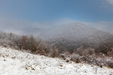 Winter in Croatia. Snow. Fog.