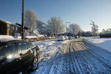 extreme weather, snow and ice. frozen roads 